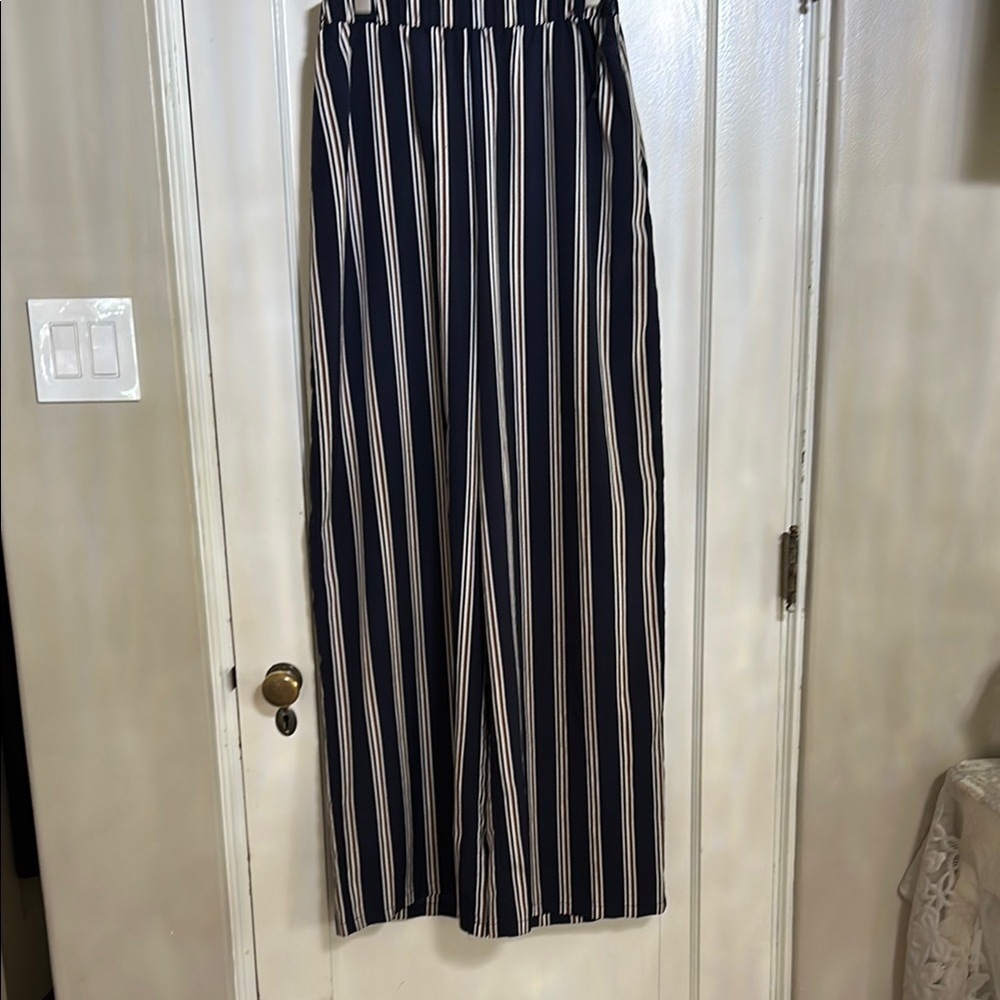 PrettyLittleThing Blue and White Wide Leg Pants